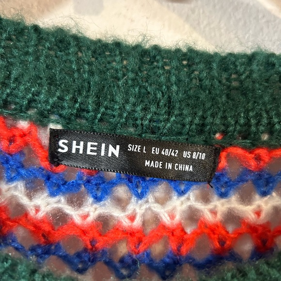 SHEIN Colorful BOHO/HIPPIE Airy Crochet Knit BELL SLEEVE Mini SWEATER Size L - Picture 2 of 5